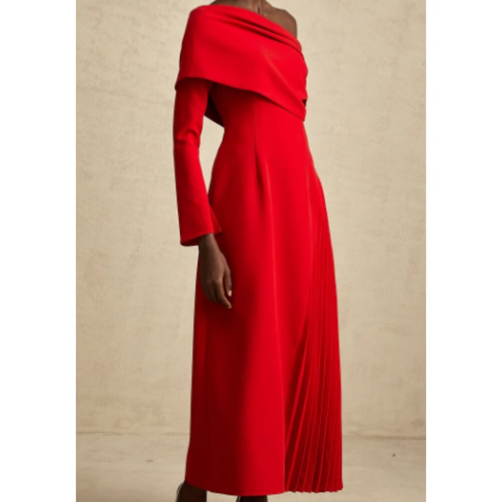 NWT Miss Rosier Valentine Red Pleated Plus Size Long Sleeve Maxi Dress with Slit - Picture 4 of 7